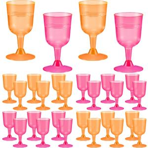 Remerry 24 Pcs Orange Pink Party Plastic Wine Glasses 5 oz Goblets with Stem Hot Pink Orange Unbreakable Drinking Glasses Drinkware Cup for Valentines Day Wedding Birthday Baby Shower Party Supplies