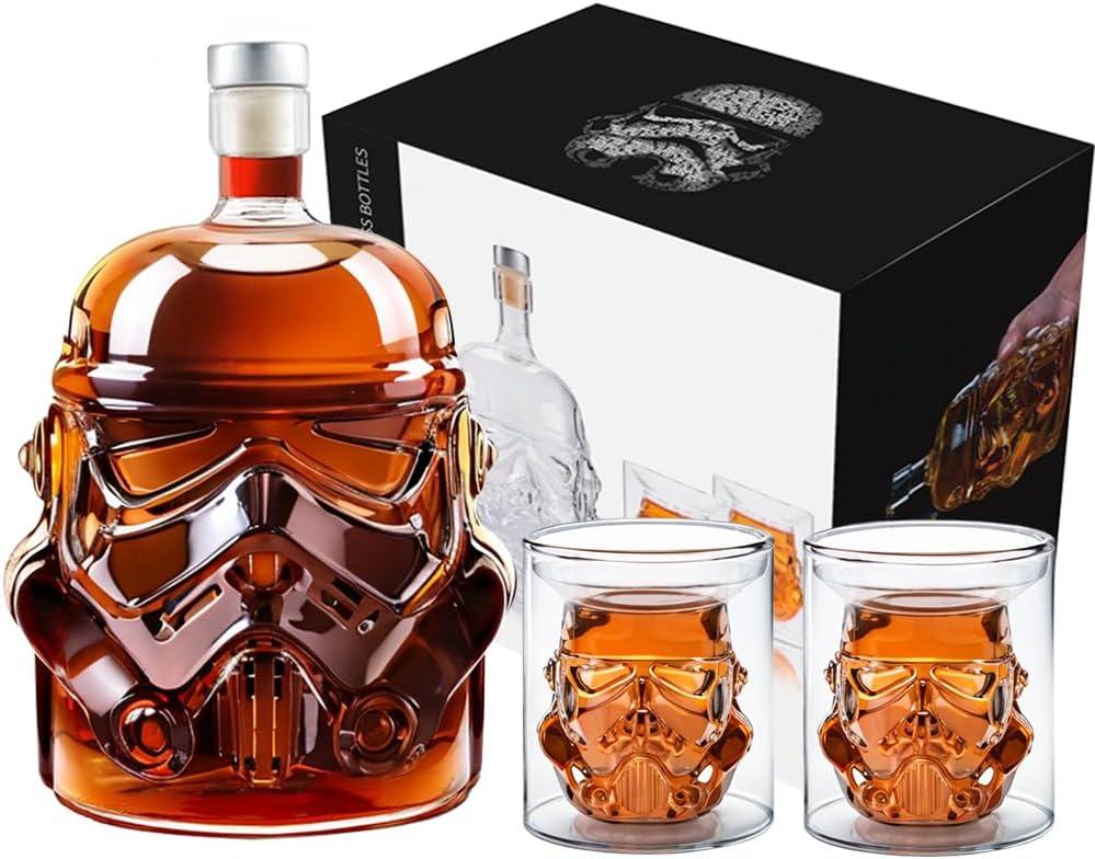 Whiskey Decanter With 2 Glasses, Transparent Creative Flask Carefe Decanter for Brandy, Scotch, Bourbon, Vodka, Liquor Christmas Gift for Men,Dad,Husband,Boyfriend
