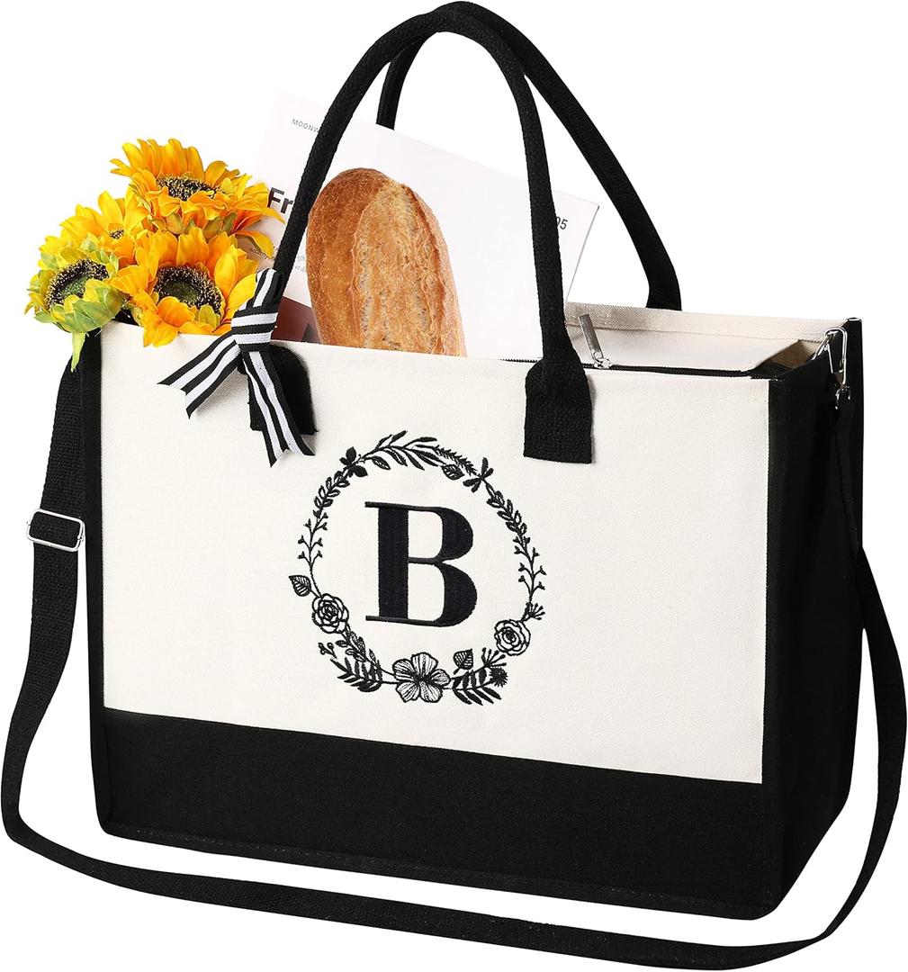 personalized bags for women,Tote Bag For Women,Initial Tote Bag For Women With Zipper (One Size)