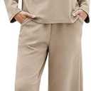 AGSEEM Lounge Sets for Women, Women's 2 Piece Outfits Long Sleeve 1/4 Zip Pullover Cropped Pants 2PC Outfit Comfy Sweatsuits (Khaki), Large