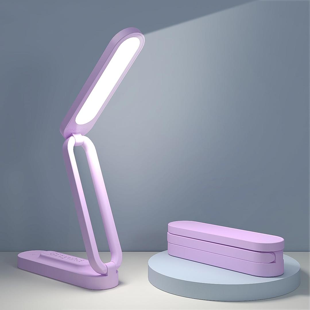 Giryuhd LED Desk Lamp for Office Home & Battery Operated Lamp Rechargeable Lamp Foldable & Portable Light, LED Desk Light Strip, 3 Brightness Dimmable Small Desk Lamp Wireless Reading Lamp (Purple)