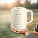 Stariver Portable Travel Kettle, 600ML Small Electric Kettle with Foldable Handle, Food Grade Stainless Steel Collapsible Water Boiler with Dual Modes, Compact Portable Kettle for RV, Camping, Beige