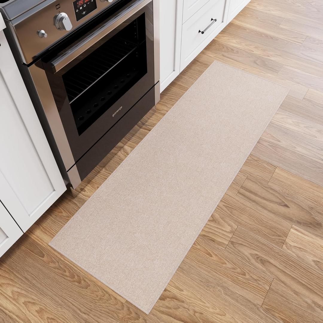 Ottomanson 20" x 59" Ultra-Thin Hallway Runner Rug - Durable Non-Slip Carpet for High-Traffic Areas - Fits Under Doors for Seamless Entry - Ideal for Kitchen, Entryway, Bedroom & Living Room, Beige (1'8" x 4'11" (Runner))