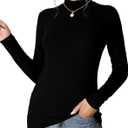 MANGDIUP Women's Mock Turtleneck Long Sleeve Sleeveless Pullover Tops Slim Fit Basic T-Shirts (Black, M)