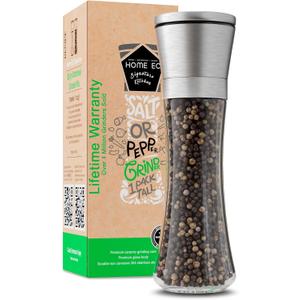 HOME EC Original Stainless Steel Salt or Pepper Grinder 1pk - Adjustable Ceramic Sea Salt Grinder or Pepper Mill - Tall Glass Spice Shaker - Spice Mill w/EBook