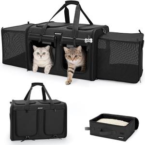 MIDOG 2 Cat Carrier with Litter Box, Expandable Dual Compartment Cat Carrier for 2 Cats, Large Soft Sided Double Pet Carrier for Car Travel, Moving