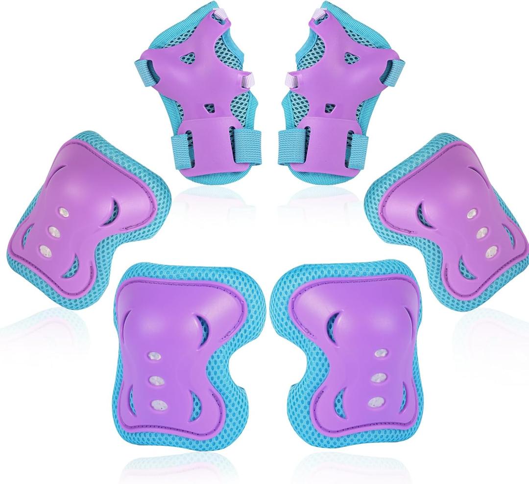 Youth/Kids Knee Pads Elbow Pads Wrist Guards Set for 3-15 Years Kids Protective Gear Set for Roller Skates Cycling Skateboard BMX Bike Inline Skating Scooter Riding and Other Outdoor Sports (Blue+Purple)