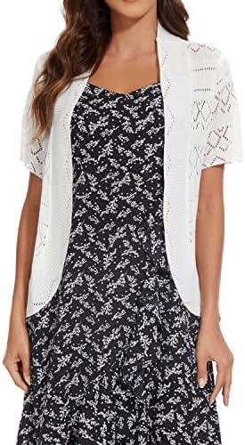 XUNZRLN Women's Open Front Bolero Shrug Lightweight Knit Hollow Out Cropped Cardigan, White, S
