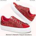 AISFAES Women Glitter Platform Sneakers Sparkly Lace-Up Chunky Sneakers Fashion Low-Top Tennis Shoes Comfortable Metallic Sequin Walking Shoes, 7, Red Glitter