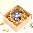 ZOFGUO Blue Chinoiserie Christmas Santa Ornament, Grandmillennial Santa Gift Box Clear Christmas Ornaments Decorations, Vintage Xmas Decorative Hanging Glass Ornament for Xmas Tree Car Holiday Decor