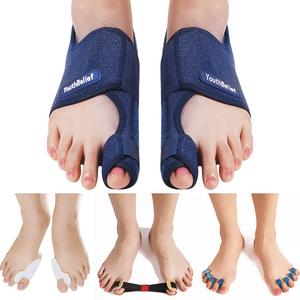 Toe Corrector Toe Separator Bunion Splint Updated Version Hallux Valgus Big Toes Corrector Set Bunion Brace Bunion Exercise Strap Orthopedic Kit Pain Relief (Blue, Free)