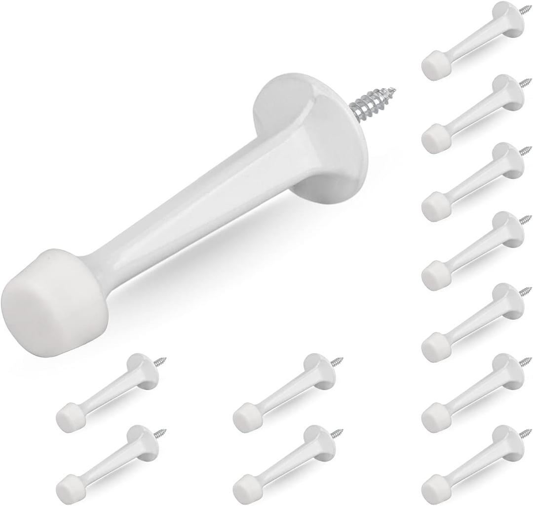HOMOTEK 12 Pack Heavy Duty Solid Rigid Door Stop with Soft Rubber Tip, Zinc Die Cast Door Stopper Protect Wall & Door,White