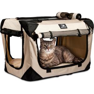 Medium Cat Carrier & Dog Carrier for Most Cats or Small Dog. Soft Sided Pet Carrier for Travel. Collapsible, Portable with Soft Bed, Top & Side Loading, Locking Zippers, Puppy Crate & Kennel (Tan)