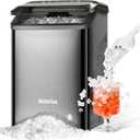 Inoviva Nugget Ice Maker Countertop, 40lbs/24H Soft Chewable Pellet Ice Machine with Self-Cleaning, Sonic Ice Maker for Home Kitchen, Office - Black Stainless