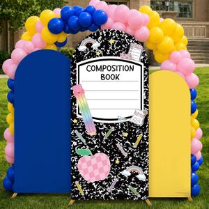 2 x Composition Notebook Backdrop Covers 4ft 5ft 6ft Back to School Stretchy Stand Spandex Arch Cover Background for Kid First Day of School Background for Kindergarten Party Decorations Supplies, 6ft x 2.6ft, 5ft x 2ft, 4ft x 1.6ft
