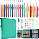 Hobekoee 22 Sizes Crochet Hooks Set with Sky Blue Case,0.5mm-10mm Ergonomic Soft Handle Crochet Hook Needles Set for Arthritic Hands,Complete Crochet Set