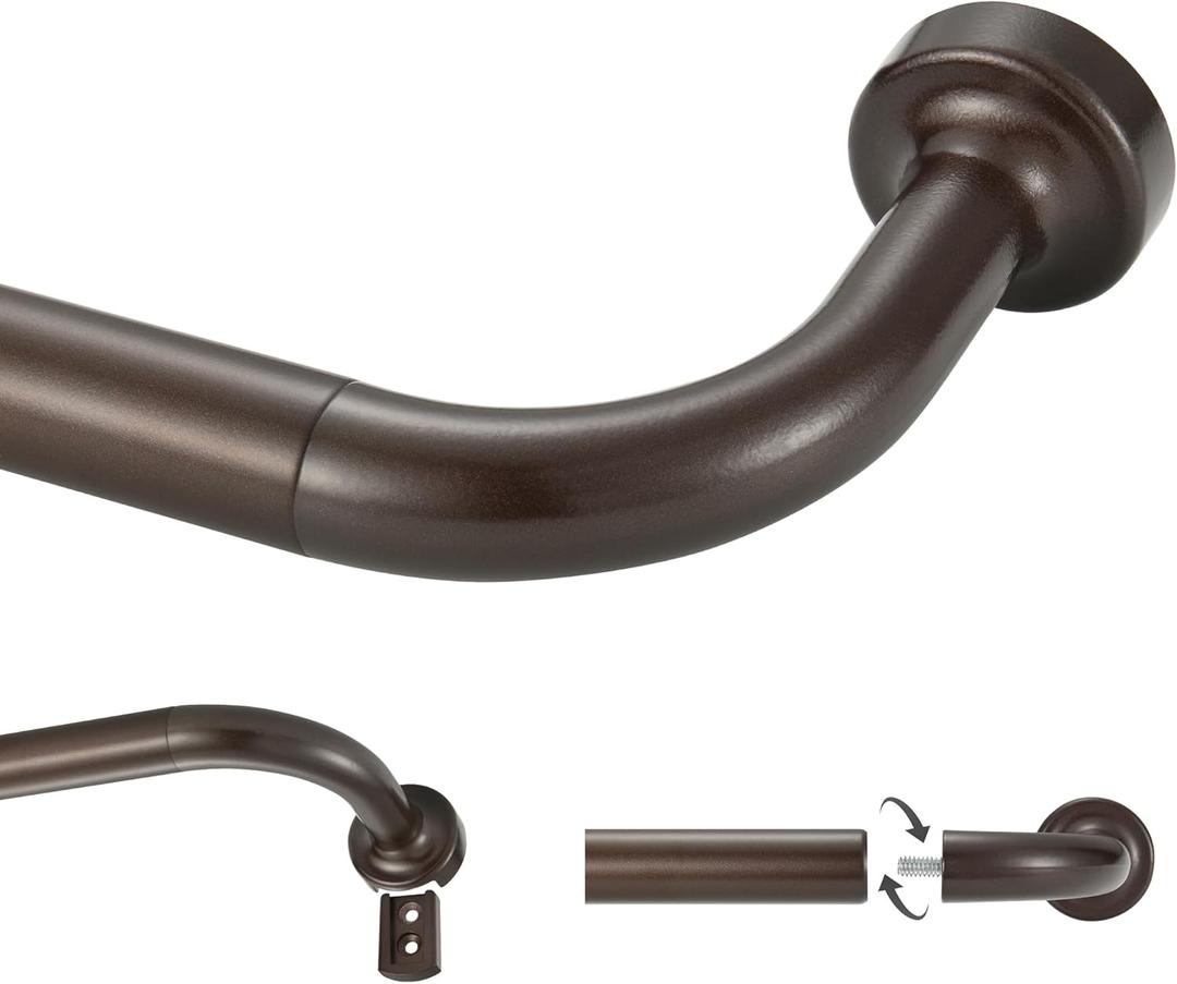 Dark Bronze Curtain Rod for Windows 28 to 150 Inch, Internal Splicing 1 Inch Diameter Disc, Adjustable Room Darkening Curtain with Aluminum Finials and Brackets, Wrap Around Design