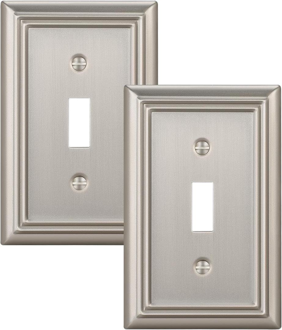 DEWENWILS Single Toggle Wall Plates, Brushed Nickel Metal Light Switch Cover Plates, 4.92" x 3.14" Outlet Wall Plates, Switch Plate Covers for Home Decor, 2 Pack