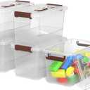 7-Quart Clear Plastic Storage Bins with Lids, 5-Pack Durable Stackable Organization Container with Lock Buckle and Handle