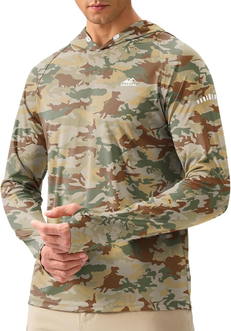 Men's Sun Protection Hoodie Shirt UPF 50+ Long Sleeve Fishing Rash Guard UV SPF Summer Lightweight Hiking Shirt for Men