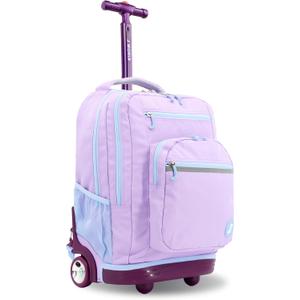 J World Sundance Laptop Rolling Backpack for Girls Boys. Roller Bookbag with Wheels, 20 Inch, Purple