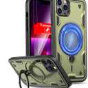 for iPhone 12 Pro Max Case Magnetic Compatible with MagSafe,with 2 Tempered Glass Screen Protectors,Built-in Kickstand Ring,Phone Heavy Duty Protection Military Grade Shockproof Rugged Green
