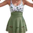Womens Tankini Swimsuits Tummy Control Bathing Suit Twist Front Cutout Swim Dress with Bikini Bottoms (Green, XL)