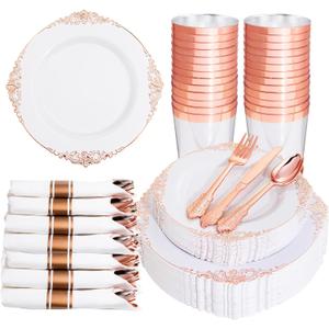 Hioasis 175pcs Black and Gold Plastic Plates - Black Gold Disposable Plates Include 25 10.25 Dinner Plates,25 7.5 Dessert Plates,25 Knives,25 Forks,25 Spoons,25 Napkins for Wedding & Party