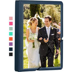 Lifting Small Photo Album 4x6 28 Pockets Plastic 4 x 6 Photo Book Album with Customizable Cover Mini Picture Album for Family Wedding Anniversary Baby Vacation (Marine Blue) (1 Pack)