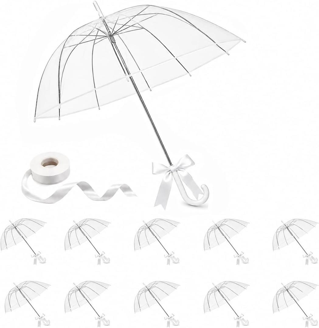 Clear Umbrella Bulk, Bulk Umbrellas for Wedding, 39 Inch Transparent POE Dome Umbrella with Auto Open, Stainless Steel Frame and White J Handle, for Wedding Guests, Photography and Outdoor Parties