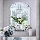 Chende 36''x24'' Bathroom Mirror with Beveled Glass, Elegant Decorative Mirror for Wall Decor, Modern Accent Mirror with Scalloped Frame for Living Room, Dining Room, Entryway, Fireplace, Bedroom