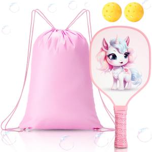 Lunmon Kids Paddle with 2 Cute Ball Small Grip Lightweight Fiberglass Rackets Paddle Set for Christmas Party Gifts Children 4-11 Years Old