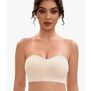 Strapless Bras for Women-Push-Up Non-Slip Bandeau Bra,Seamless Wirefree Padded Tube Top Convertible Straps Small