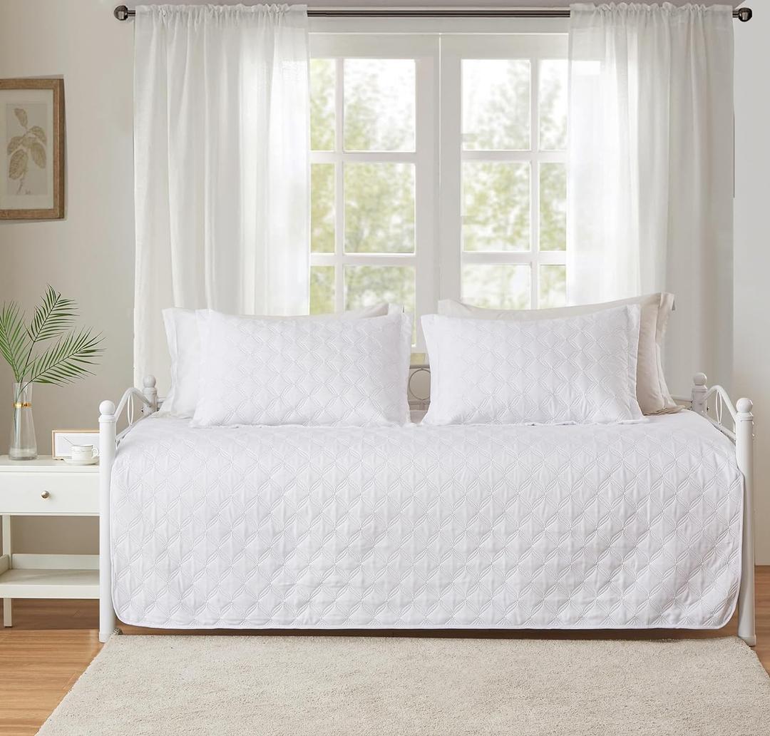 Hailea 3 Piece White Daybed Cover Twin Size Cozy Daybed Sets Bedding Double Sided Quilting Cover Set Geometric Print Bedspread Coverlet All Season for Twin Bed with 2 Standard Shams, 39"x75"