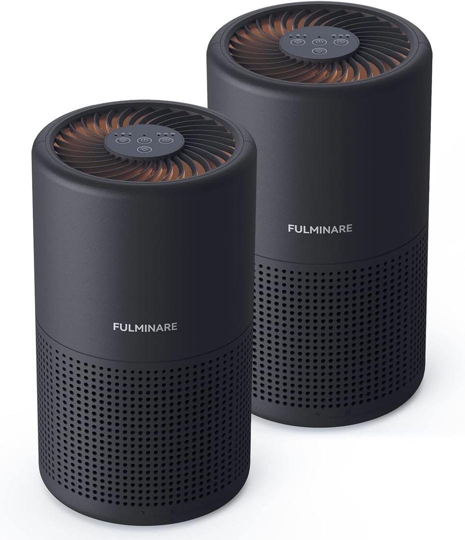 FULMINARE Air Purifiers for Bedroom H13 True HEPA Air Filter Quiet Air Cleaner With Night Light Portable Small Air Purifier for Home, Office, Living Room (Black 2 Pack)