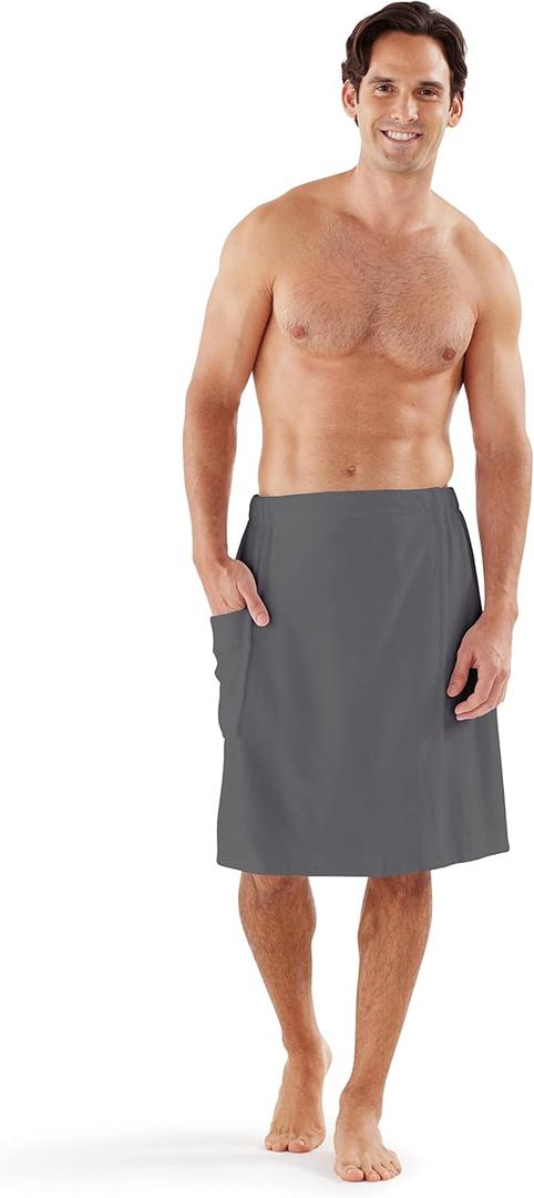 Boca Terry Mens Towel Wrap, 100% Cotton Mens Bath Wrap, Elastic Waist Towel for Shower, Spa, Sauna, Gym - Secure & Adjustable, Size M/L