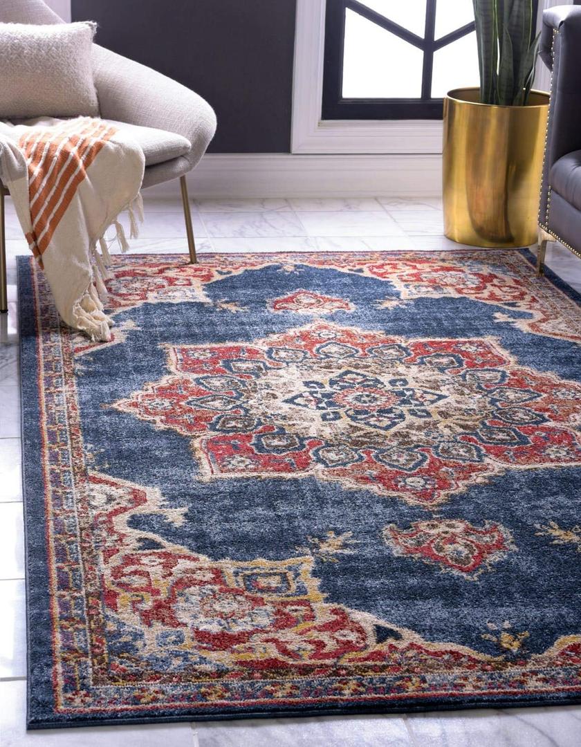 Unique Loom Utopia Collection Traditional Classic Vintage Inspired Area Rug with Warm Hues (2' 2 x 3' 0 Rectangular, Navy Blue/Burgundy) (Dark Blue/Beige)