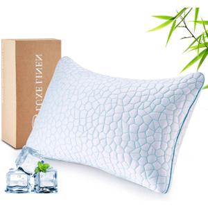 Reversible Soft & Cooling Bed Pillow for Sleeping, Standard Cozy Bamboo Rayon Pillow for Side, Back & Stomach Sleepers, PE Cooling Adjustable Shredded Memory Foam Pillows 18"*26"