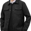 Kissonic Men's Corduroy Shacket Long Sleeve Snap Button Mens Corduroy Shirts Casual Work Jackets (Large, Black)