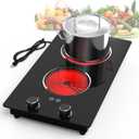 GIHETKUT Electric Cooktop,110V 2100W Electric Stove Top with Knob Control, 10 Power Levels, Kids Lock & Timer, Hot Surface Indicator, Overheat Protection,Built-in Radiant Double induction cooktop
