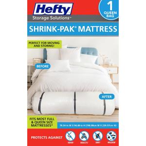 Hefty Shrink-Pak Mattress Bags for Moving Full/Queen Size | Heavy Duty & Water Resistant Vacuum Compression Mattress Bag, Storage Protection Mattress Cover for Moving