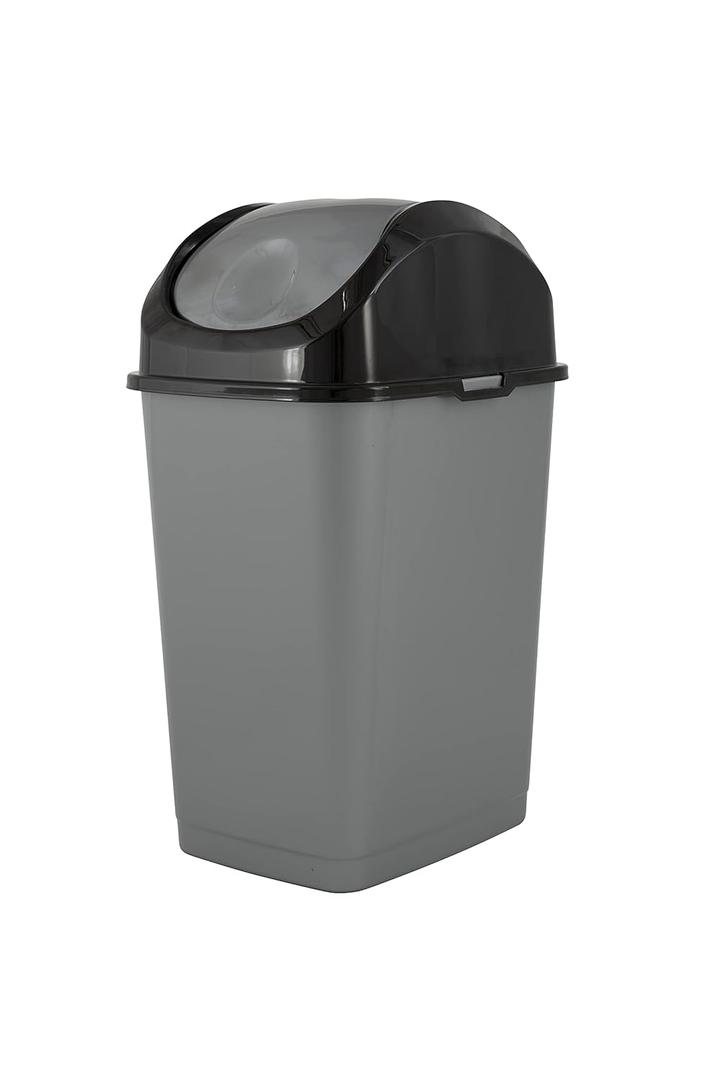 Superio Mini Plastic Trash Can with Swing Top Lid 1.25 Gallon Compact Small Waste Bin Portable Garbage Can for Countertop, Desktop, Make up Vanity, Bathroom, Car, Under Sink, Dorm 5 Qt (Grey/Black)