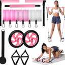 Pilates Bar Kit with Resistance Bands, Pilates Equipment Exercise Bars with Rollers for Abdominal Exercise, Portable Home Gym Equipment, Men's and Women's Total Body Exercise Equipment (pink)