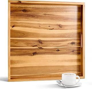 Wooden Square Serving Tray with Handles - Extra Large Food Serving Trays for Decorative, Coffee Table, Breakfast in Bed  (29.5in x 20.2in)