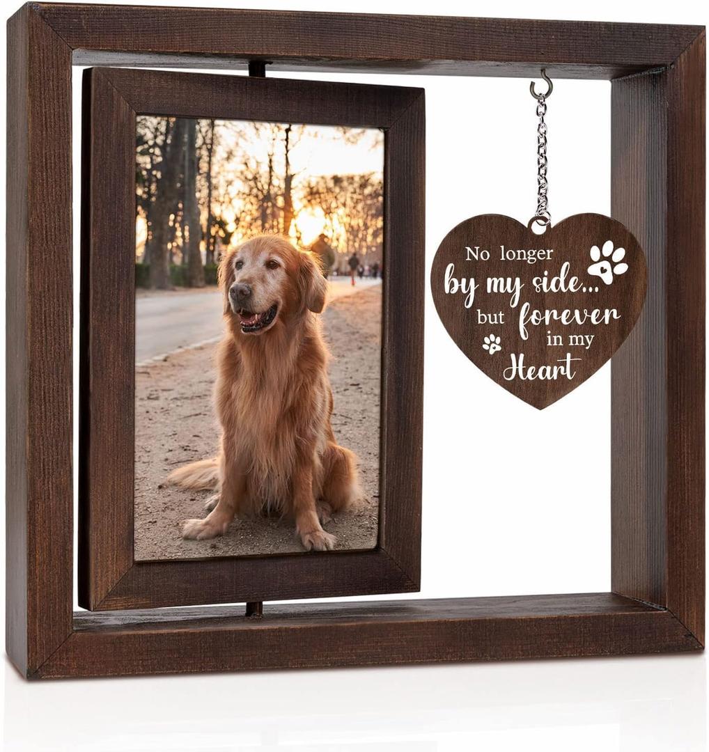 Dog Memorial Gifts for Loss of Dog, Pet Memorial Gifts for Dogs Cats, Rotating Wooden Picture Frame, Funeral Tribute for Beloved Dogs & Cats