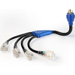 Kanayu 30A to 110V 15/20A RV Generator Adapter Cord Compatible with NEMA L14-30P to 4X 5-15R/5-20R or 6-15/6-20R, 4 Prong Locking Generator Plug to 15/20A Household Regular Connector 2FT, ETL Listed