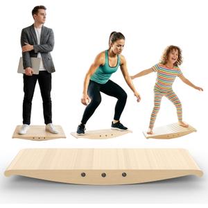 Wood Balance Board for Standing Desk - 360° Wobble Board for Anti-Fatigue & Core Strength Training - Anti-Slip Rocker for Surf, Skate & Ski Simulation, Supports 330lbs