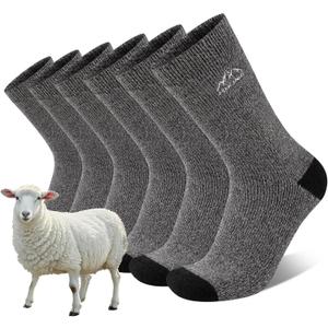 COOVAN Mens Merino Wool Hiking Socks Crew Thermal Winter Outdoor Boot Socks for Cold Weather 3 Pairs (Small-Medium, Three Grey)