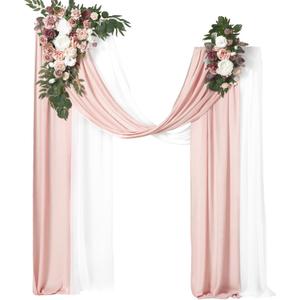 Ling's moment Pink Mauve Artificial Wedding Arch Flowers Kit Pack of 4, 2pcs Hanging Flower Arrangement 2pcs Chiffon Drapes Spring Ceremony Reception Fake Rose Arbor Backdrop Floral Outdoor Decor