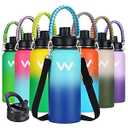 WEREWOLVES 24 oz Insulated Water Bottle With Paracord Handles & Strap & Straw Lid & Spout Lid, Reusable Wide Mouth Vacuum Stainless Steel Water Bottle for Adults (New-Ocean, 24 oz)